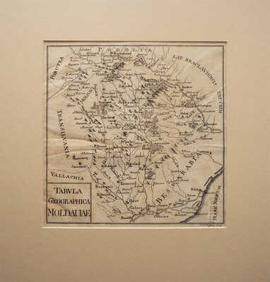 Гравированная карта Молдавии. [Конец XVII - нач. XVIII в.]<br />9 × 8 см (размер в зеркале паспарту)<br />Хорошая сохранность